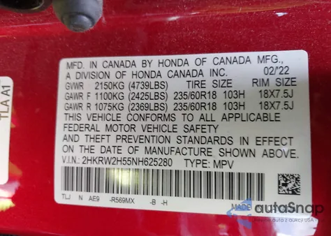 2022 Honda Cr-V Awd Ex from USA, damaged, VIN 2HKRW2H55NH625280